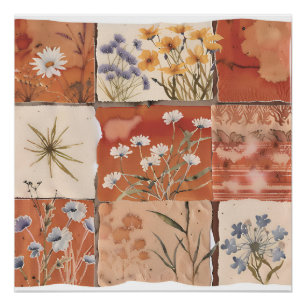 Pôster Terracotta Wildflower Patchwork Rustic Boho Primav