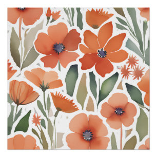 Pôster Terracotta Wildflower Rustic Boho Wall Art
