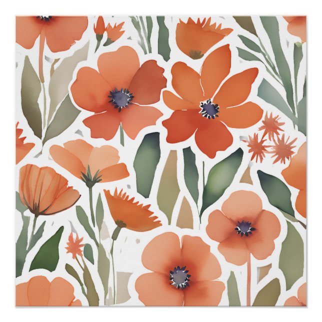 Pôster Terracotta Wildflower Rustic Boho Wall Art (Frente)
