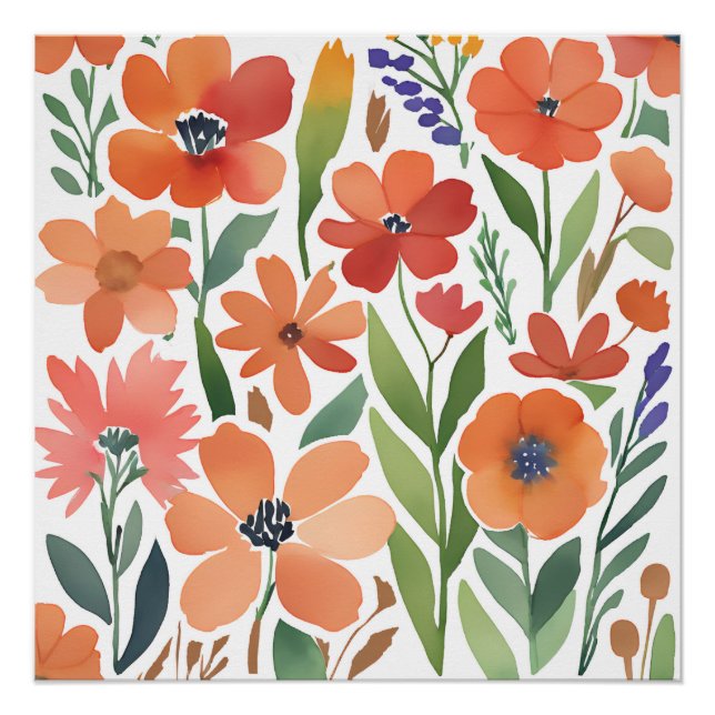 Pôster Terracotta Wildflower Rustic Boho Wall Art (Frente)