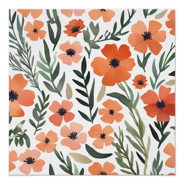 Pôster Terracotta Wildflower Rustic Boho Wall Art (Frente)
