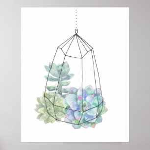 Poster Terrário de Suculentas em Aquarela Desenhado à Mão