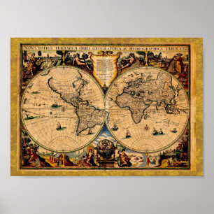 Pôster Terrarum 1625 do totius da nova do mapa do vintage