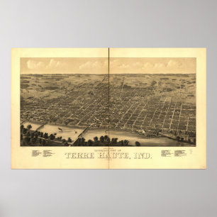 Poster Terre Haute 1880, no mapa panorâmico da opinião