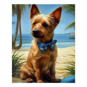 Pôster Terrier Australiano na Praia presente de verão par