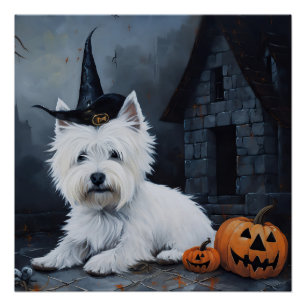 Pôster Terrier Branco do West Highland Abóbora Dia das Br
