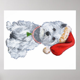 Pôster Terrier Branco do West Highland Papai Noel