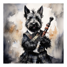Terrier escocês de papel em uma tinta de kilt