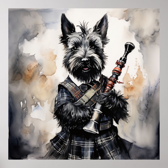 Poster Terrier escocês de papel em uma tinta de kilt (Frente)