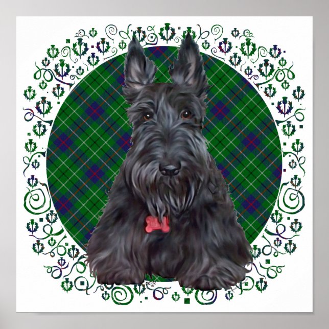 Pôster Terrier Escocês em Tartan (Frente)