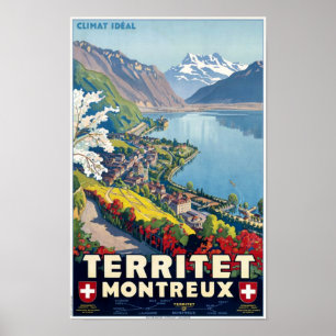 Poster Territet, Montreux, viagens vintage da suiça