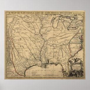 Poster Território & rio Mississípi de Louisiana de 1721