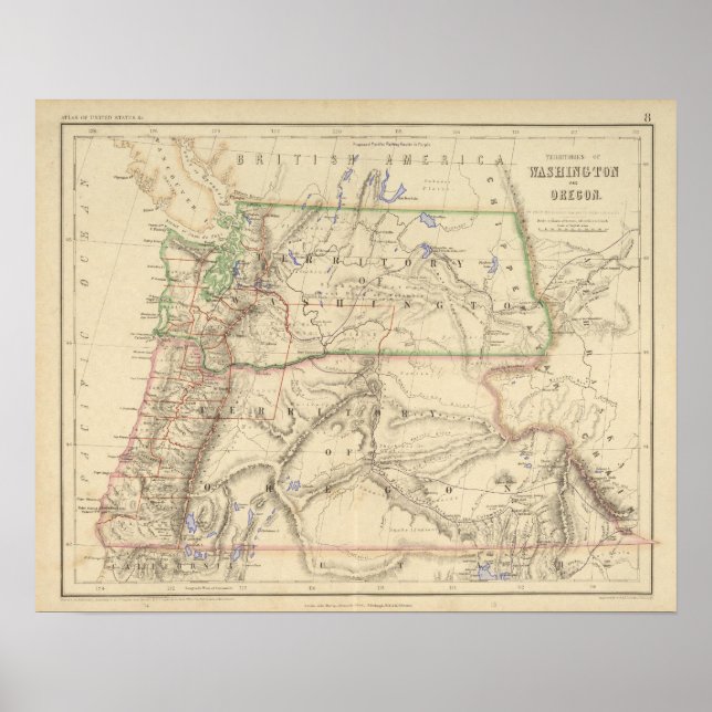 Pôster Territórios de Washington e Oregon (Frente)