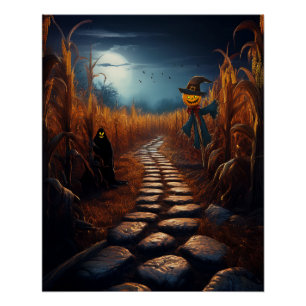 Pôster Terrível Campo de Milho Assombrado de Halloween