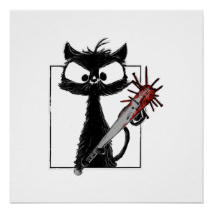 Pôster Terror de Beisebol de Gato Preto no Halloween