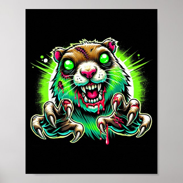 Poster Terror de Halloween do Cão da Pradaria Zumbi (Frente)