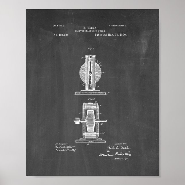 Poster Tesla Eletro Magnetic Motor Patent - Quadro (Frente)
