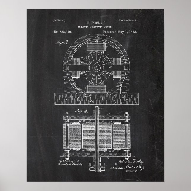 Poster Tesla Eletro Motor Patent (Frente)