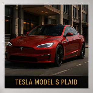 Poster Tesla Model S Plaid Desempenho Elétrico Moderno