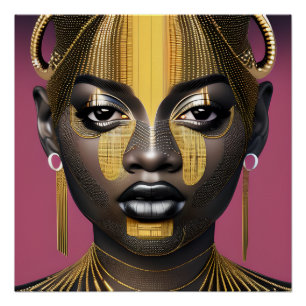 Pôster Tessa Queen Ouro Brown Hair Black Melanin Afro