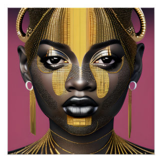 Pôster Tessa Queen Ouro Brown Hair Black Melanin Afro