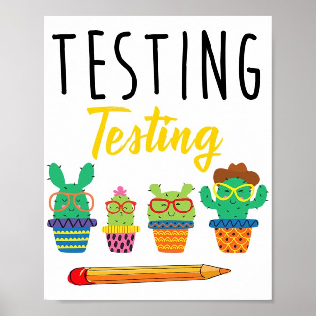 Poster Testando Estudantes do Dia de Teste do Cactus Cute (Frente)
