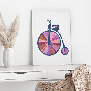 Poster Teste padrão antiquado do Unicycle do pop art no