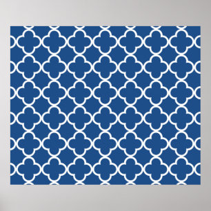 Pôster Teste padrão azul e branco clássico do marroquin