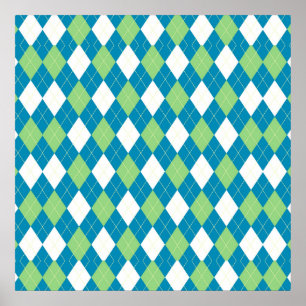 Pôster Teste padrão azul e branco verde de Argyle