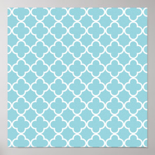 Pôster Teste padrão branco azul marroquino de Quatrefoil