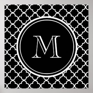 Poster Teste padrão branco preto de Quatrefoil, seu