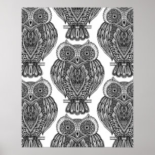 Poster Teste padrão com Doodle 2 das corujas