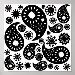 Pôster Teste padrão preto e branco de Paisley