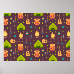 Poster Teste padrão temático de acampamento bonito