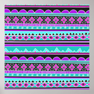 Pôster Teste padrão tribal azul e roxo brilhante