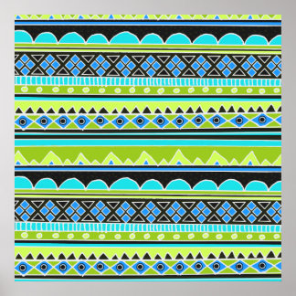 Poster Teste padrão tribal verde e azul de néon