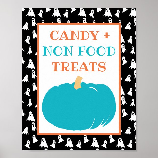 Poster Testes Não Comidas Pumpkin Teal Alergia Halloween (Frente)