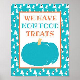 Poster Testes Não Comidas Pumpkin Teal Alergia Halloween