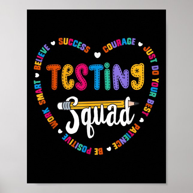 Poster Testing Squad Motivational Test Day Words Heart Te (Frente)