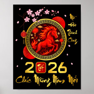 Poster Tet 2026 Ano Vietnamita Cavalo Lunar Ano Novo Chin