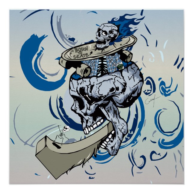 Pôster Tête de mort et rampe de skateboard (Frente)