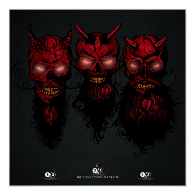 Pôster Tete de mort hipster crane 3 diables réunis (Frente)