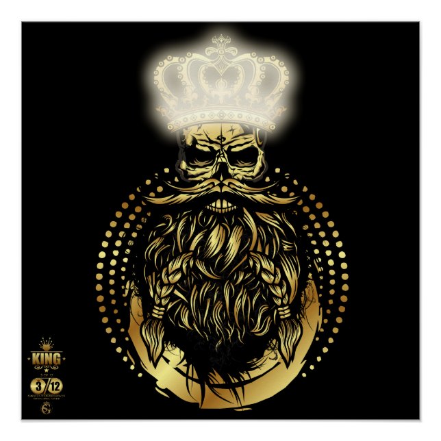Pôster Tête de mort hipster king skull roi barbu 3 (Frente)
