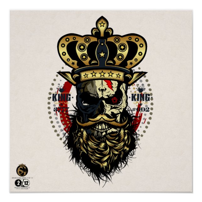 Pôster Tête de mort hipster skulls barbu et moustachu  (Frente)