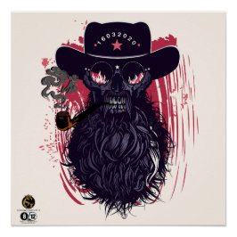 Pôster Tête de mort hipster skulls cowboy fume pipe