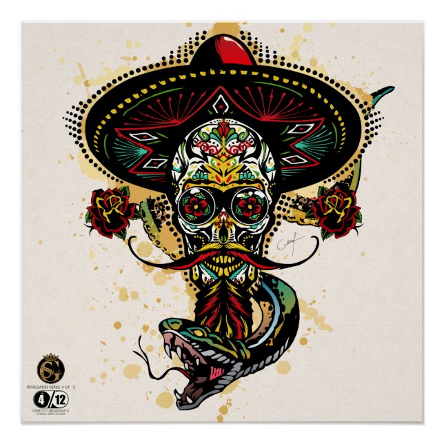 Pôster Tête de mort hipster skulls mexicaine serpent (Frente)