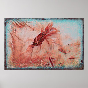 Poster Teto De Girassol Castanho Sepia Vintage Textura An