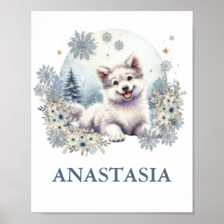 Poster Teto de inverno para o cão de lobo-bebê da florest