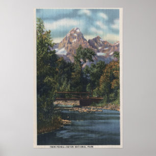 Poster Teton National Park, WY - Twin Peaks View