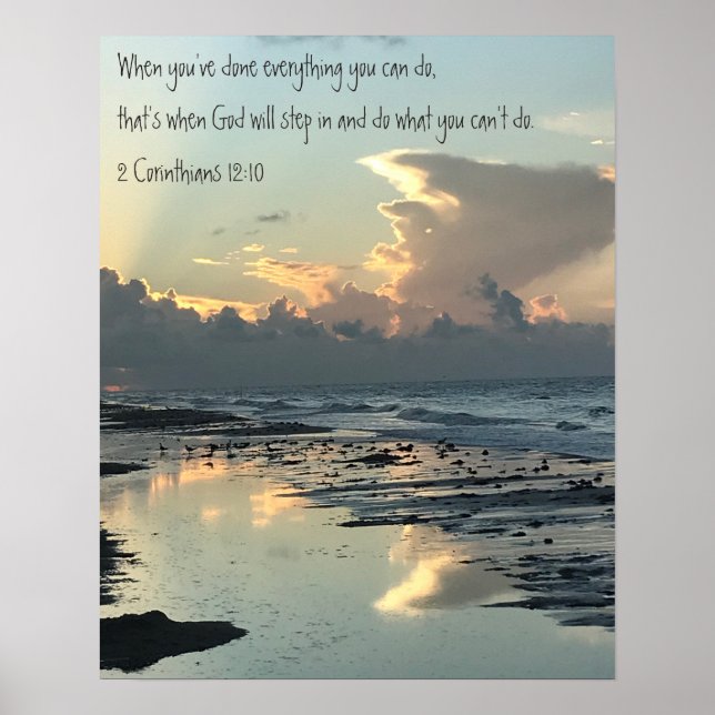 Poster Texas Beach Sunrise, Scripting Verse, Corinthians (Frente)